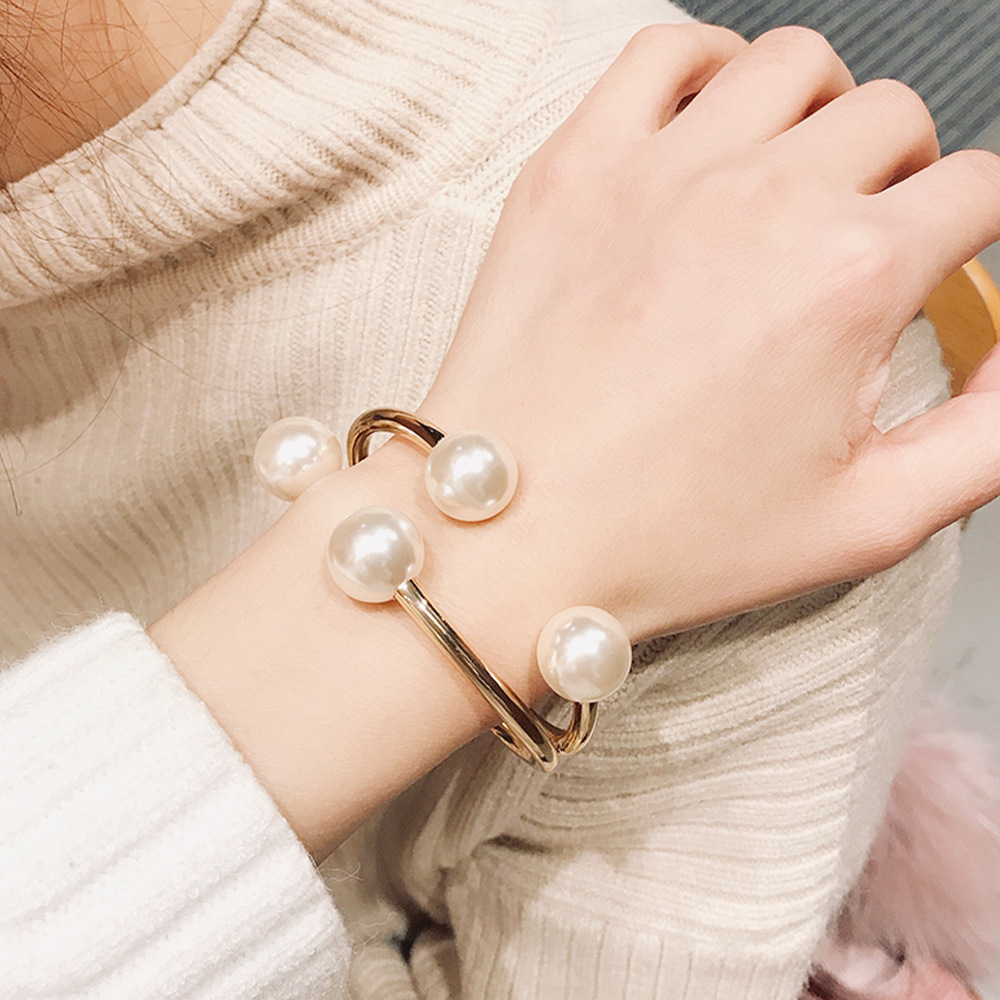 Wholesale Pearl double-layer semi open bracelet