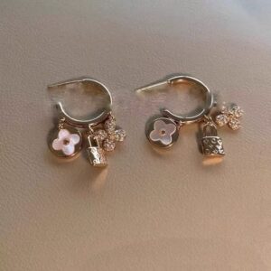 Rose gold lock flower petal earrings