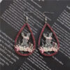 Wholesale Water droplet hollow leopard print Easter wooden earrings