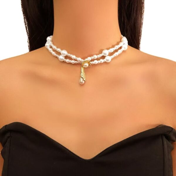 Wholesale White flower pearl circular multi-layered necklace