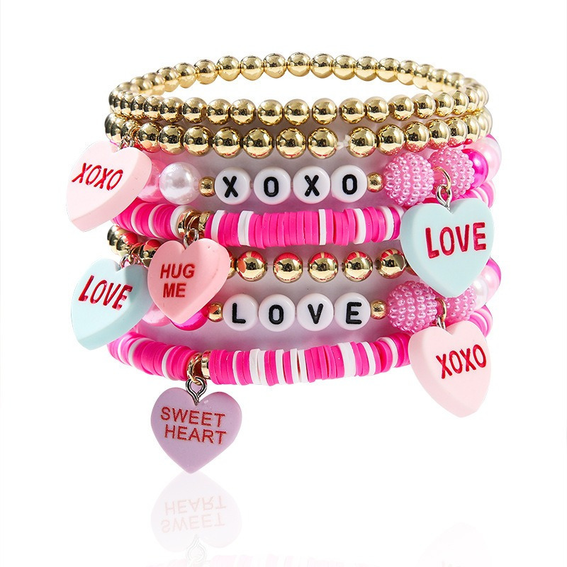 Wholesale Valentine's Day Love Tab Soft y Letter Beaded Pink Bracelet