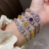 Wholesale Super Sparkling Color Zircon Round Flower Bracelet