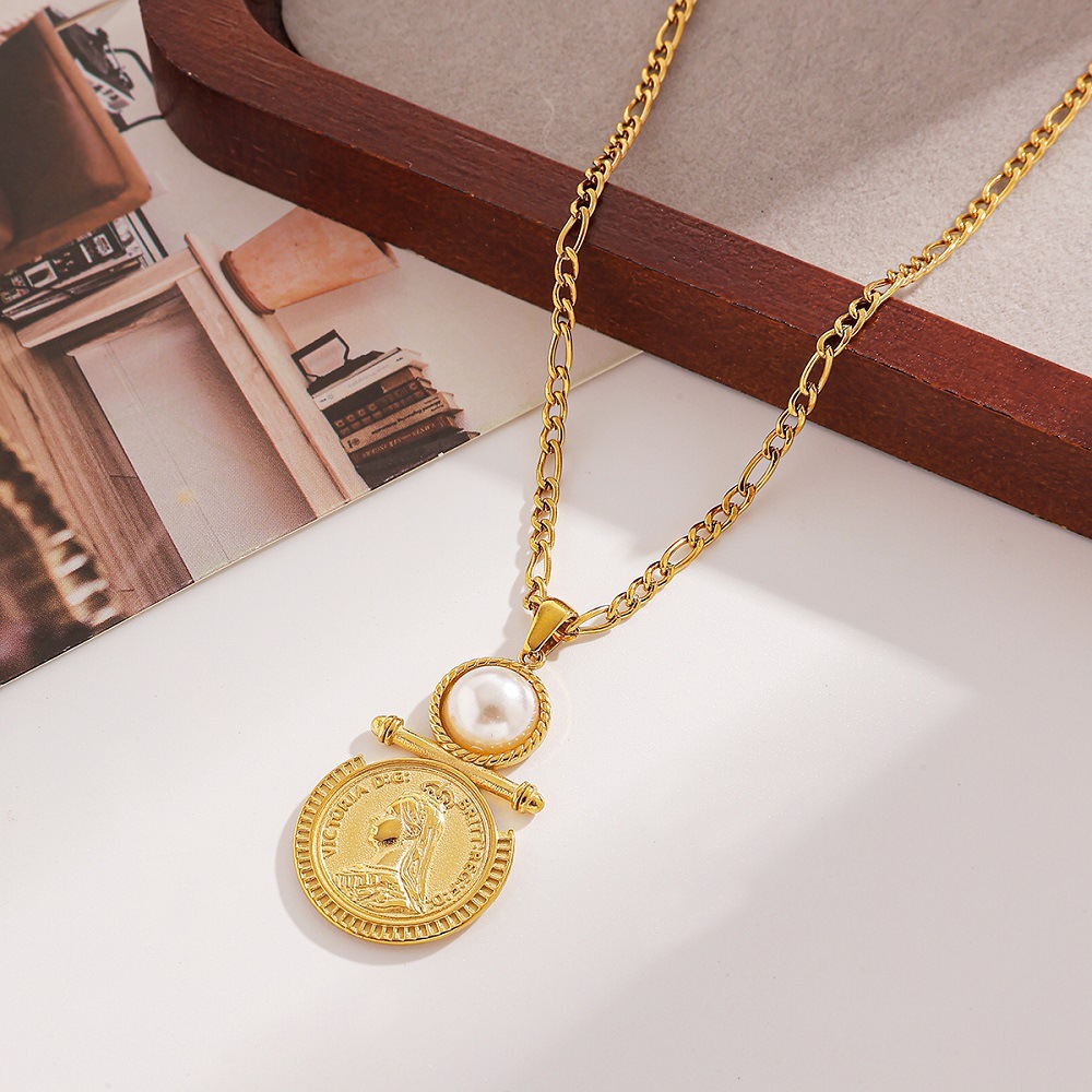Wholesale Stainless Steel Necklace Pearl Queen Fine lished Vacuum necklace
