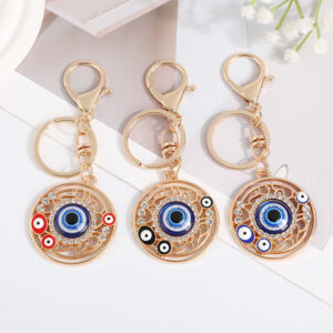 Wholesale Blue Devil's Eye with Water Diamond Metal Keychain