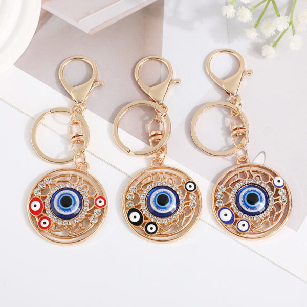 Wholesale Blue Devil's Eye with Water Diamond Metal Keychain