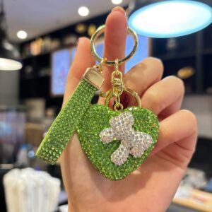 Rhinestone-encrusted heart-shaped bow (green) / 4.5*4.7