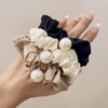 Wholesale satin hanging Pearl large hair Ring women's hair rope hair band