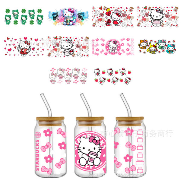 Wholesale Hello Kitty Hello Kitty UV DTF transfer crystal transparent sticker waterproof scratch-resistant cartoon wholesale cross-border
