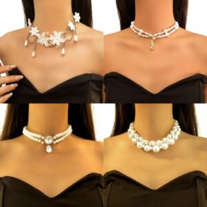 Wholesale White flower pearl circular multi-layered necklace