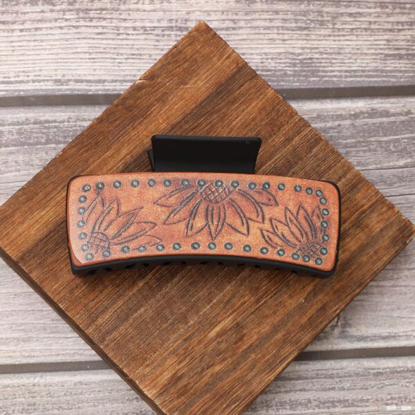 Wholesale leather hair clip with sunflower pattern claw clip shark clip