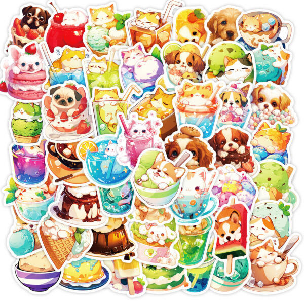 Wholesale 50pcs cartoon food cat dog graffiti stickers