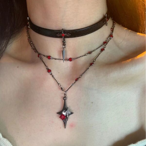 O1CN01v0Nod11l5L50HplXV_2216005864767-0-cib Wholesale Gothic style red cross dark long necklace