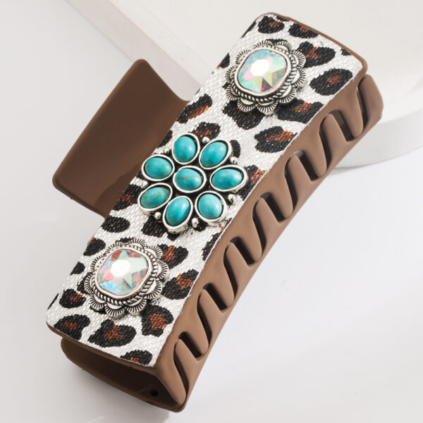 O1CN01v0didq2LDsdccg7Ks_2206398079659-0-cib Wholesale Ancient Silver Alloy Turquoise Hair Clip Retro leopard print sequined leather