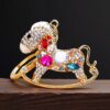 Wholesale Zodiac Diamond-Encrusted Small Wooden Horse Car Keychain for Women, Creative Bag Pendant, Metal Horse Key Ring, Business Gift