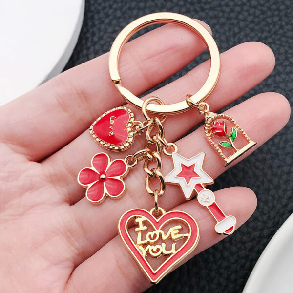 Wholesale Red Magic Wand Love Rose Cherry Blossom Keychain