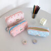 Wholesale Cream Color Plaid Bow Pencil Case