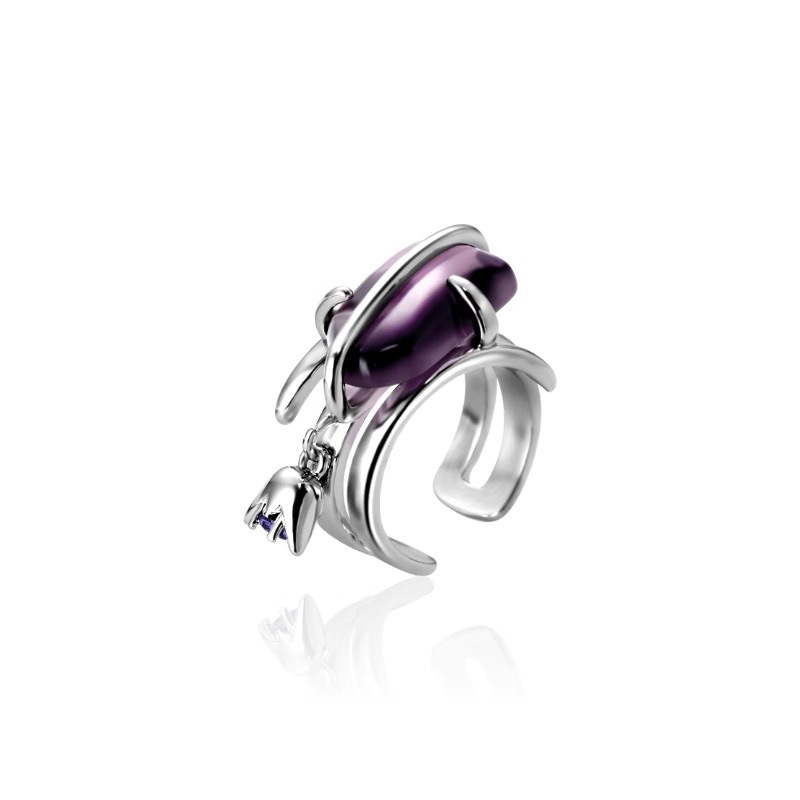 Wholesale Purple grape zircon blue antelope flower mouth ring