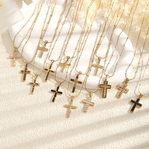 Wholesale Diamond studded cross chain stainless steel necklace