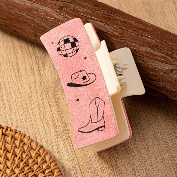 O1CN01v6FzqG23opQBZ4SVg_3950707303-0-cib Wholesale PU leather cowboy boots cowboy hat pattern printing hair clip