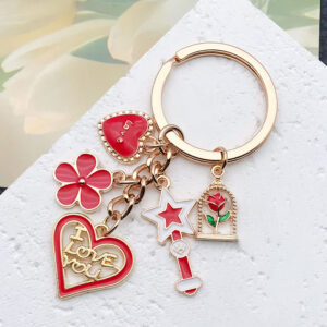 Wholesale Red Magic Wand Love Rose Cherry Blossom Keychain