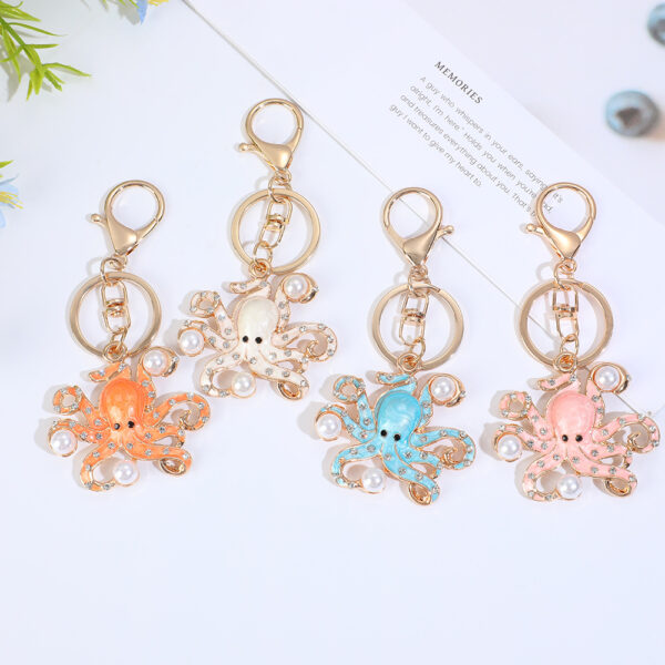 Wholesale Cute pearl inlaid octopus inlaid rhinestone Metal Keychain