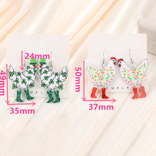 Wholesale Double sided St. Patrick's Chicken Acrylic Earrings
