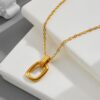 Wholesale Titanium Steel Fadeless Entry Luxury 18K Gold Geometric Double Ring Clavicle Chain