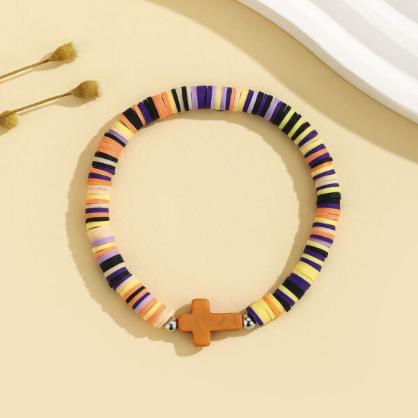 Wholesale Turquoise Cross Bohemian Colorful Soft Clay Beach Elastic Adjustable Bracelet