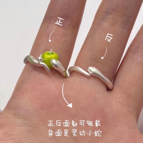 O1CN01vBMK951eElwo94mfP_2218382003840-0-cib Wholesale Apple and Snake Niche Design Sweet and Cool Cute Resin Ring Fashionable High-End Non-Fading Open Ring for Women