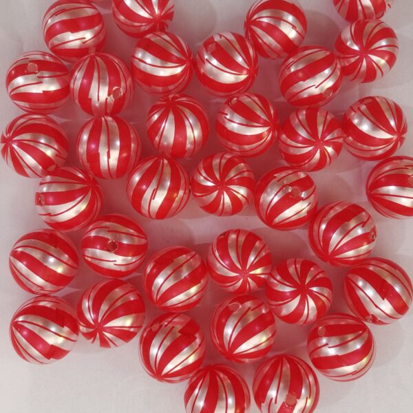 Wholesale 5pcs 20mm Acrylic Christmas Red Lollipop Printed Beads