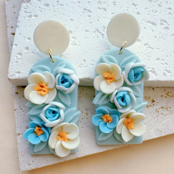 Wholesale Colored handmade floral soft ceramic earrings