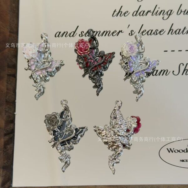 Wholesale 10pcs zircon butterfly gold pink rose relief hanging hole beads