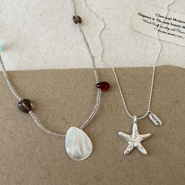 Wholesale Stainless Steel Summer Starfish and Shell Necklace