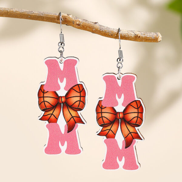 Wholesale Mother's Day Wooden Earrings Sports Baseball Shiny Earrings Bow Jewelry