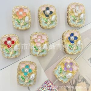 Wholesale 10pcs Oil painting style flowers pearls beads