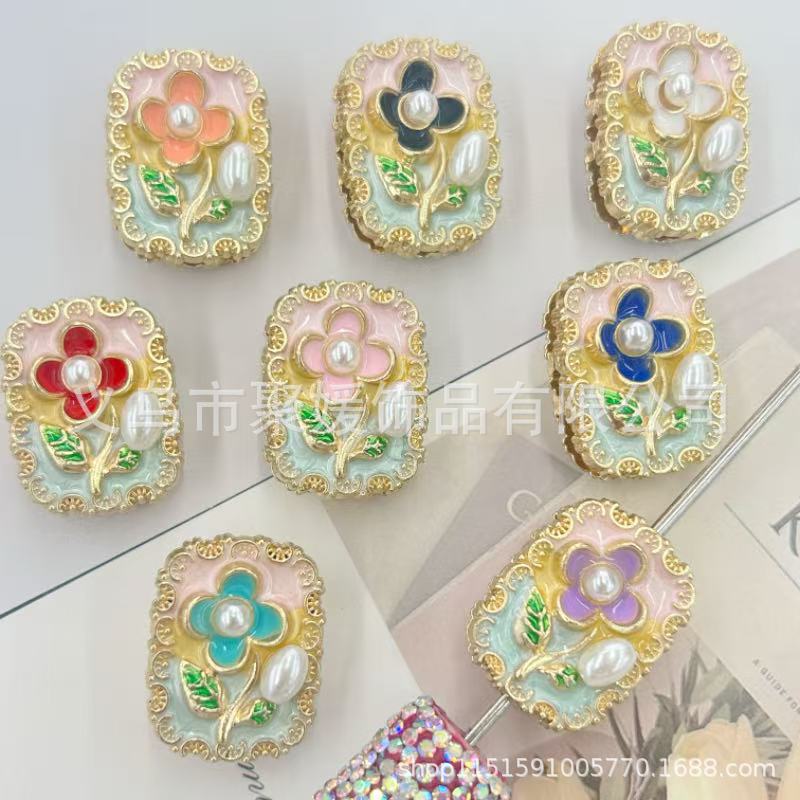 Wholesale Oil painting style flowers pearls beads