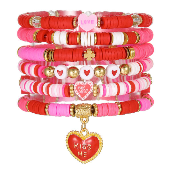 Wholesale Valentine's Day Jewelry Soft Clay Bracelet Set Gift Heart Bouquet Lip Pendant