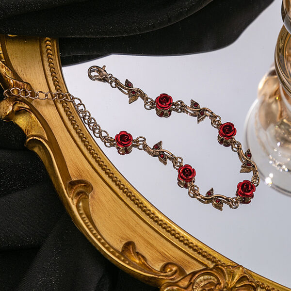 Wholesale Girl Mori Rose Earrings Vintage Romantic Red Flower Necklace suit