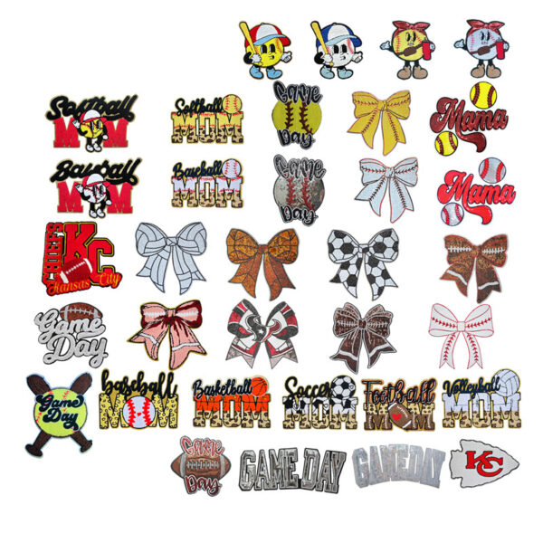 Wholesale Sports letter butterfly bow ball embroidery DIY Patches