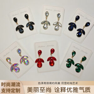 Wholesale Cross-Border Amazon Hot-Selling Diamond-Encrusted Earrings, Multi-Layered Leaf Earrings, High-End Earrings Wholesale Earrings