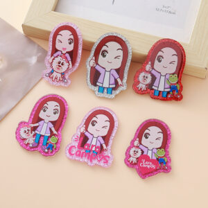 Wholesale 10pcs Glitter Cartoon Girl DIY Acrylic Smudges and Sequins