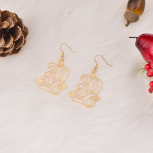 Wholesale Gold openwork number 2026 earrings