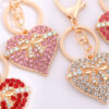 Wholesale Heart shaped bow set with rhinestones Metal Keychain
