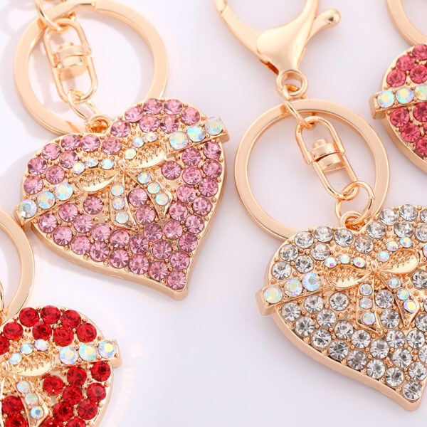Wholesale Heart shaped bow set with rhinestones Metal Keychain