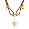 Wholesale Octagonal Star Brown Leather Sun Double Layer Necklace