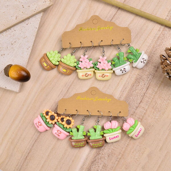 Wholesale Cute Expression Plant Flower Potted Earrings Set