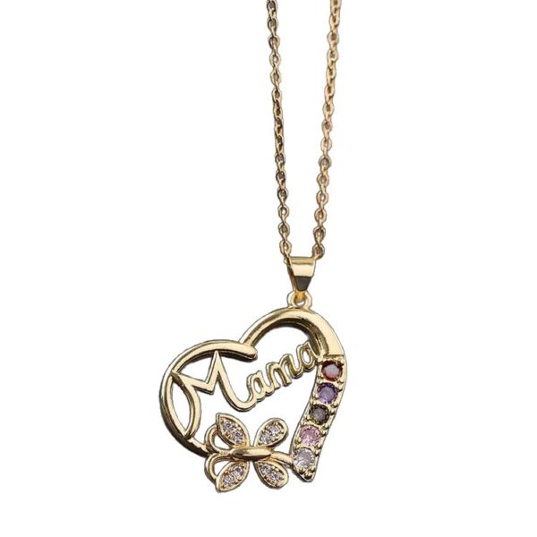 Wholesale Heart-Shaped Colored Diamond Mom Necklace Mother's Day Gift Mom Letter Necklace