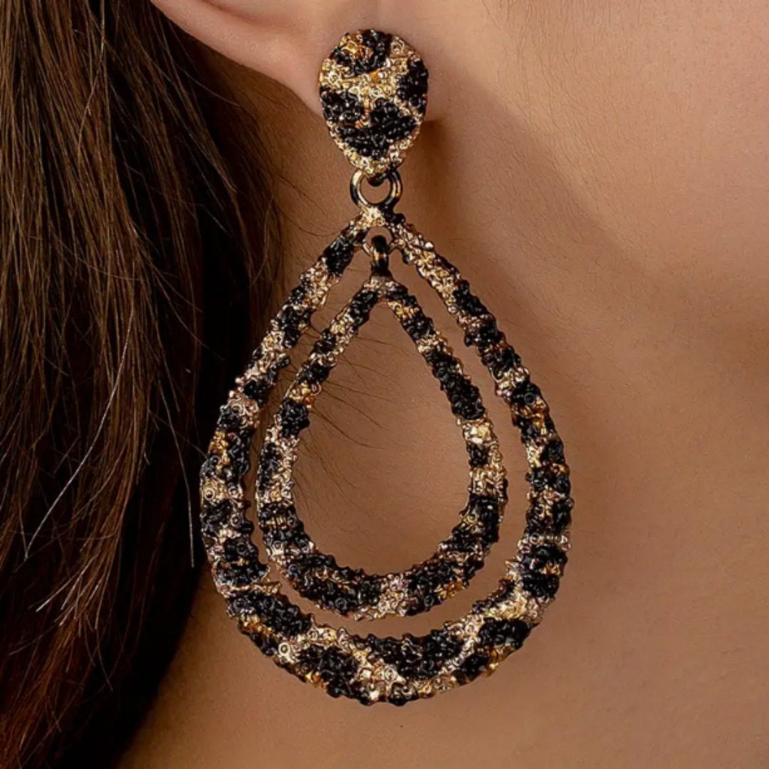 Wholesale Double layered leopard print water oplet earrings