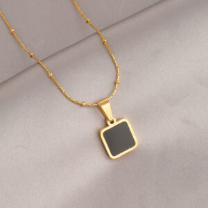 Gold black square necklace