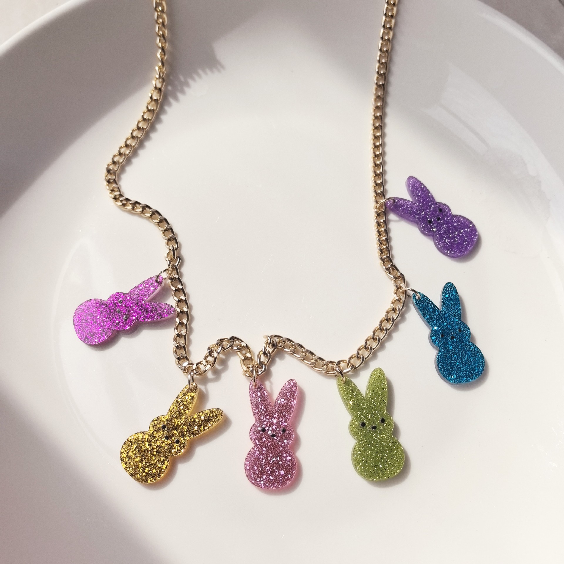 Wholesale Cute Cartoon Chilen's Fun Easter Wood Bunny Necklace
